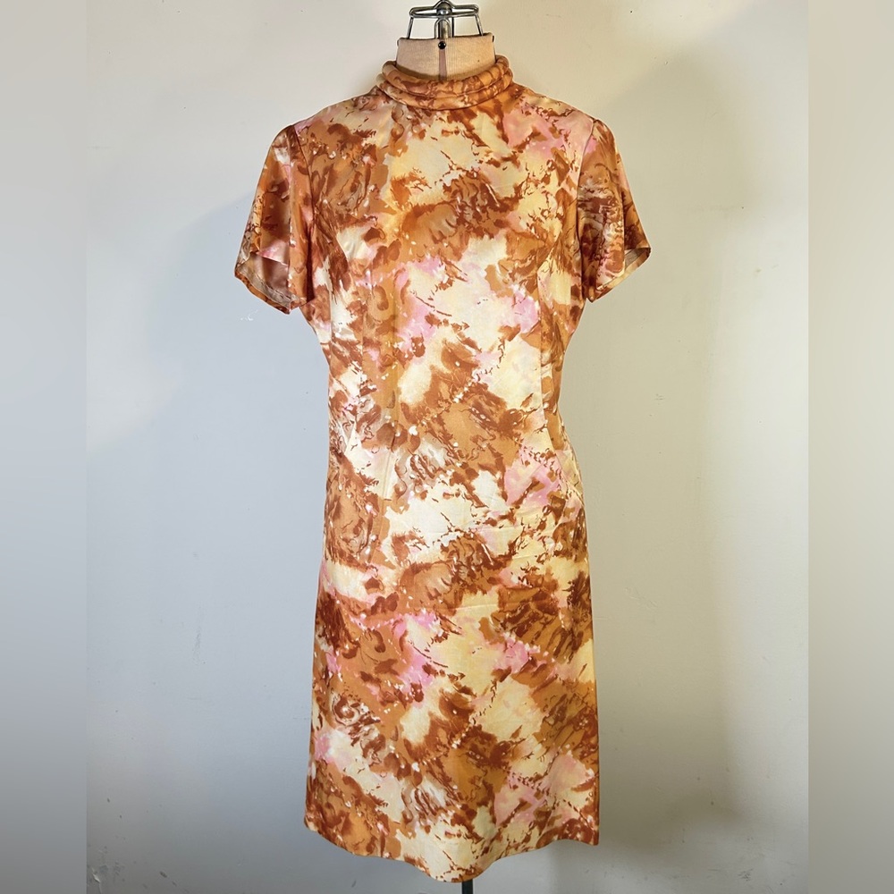 Vintage 60s Mod Watercolor Dress Orange/Pink Size Small RARE